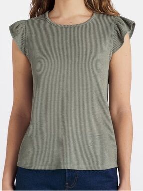Staccato Sage Ribbed Flutter Sleeve Tank Top